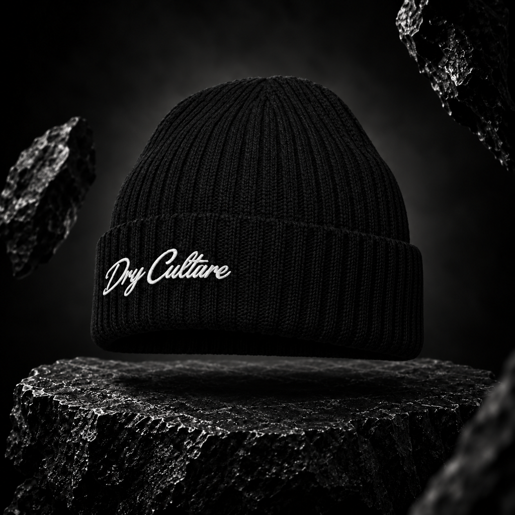 Knit Embroidered Cursive Beanie
